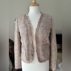Rebecca Taylor soft Pink Tweed Jacket with Fringe 6